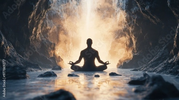 Fototapeta Man Meditating in a Cave