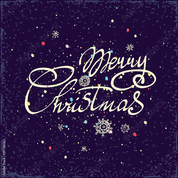 Fototapeta Merry Christmas hand lettering isolated on dark background. Vector image. Greeting card.