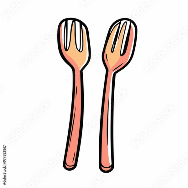 Fototapeta Vector Illustration of Two Wooden Forks