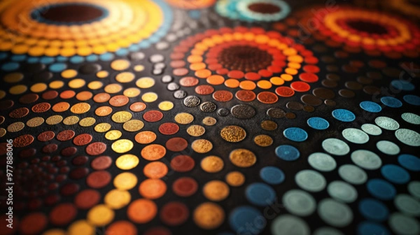 Fototapeta Colorful aboriginal dot art painted on cloth or fabric