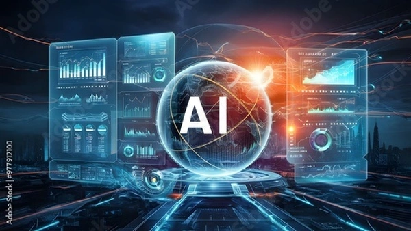 Fototapeta AI and Global Business Design Concept, generative AI