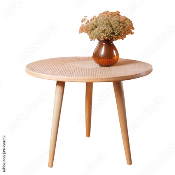 Fototapeta A Three-Legged Wooden Table with a Brown Base, Isolated on Transparent Background, PNG