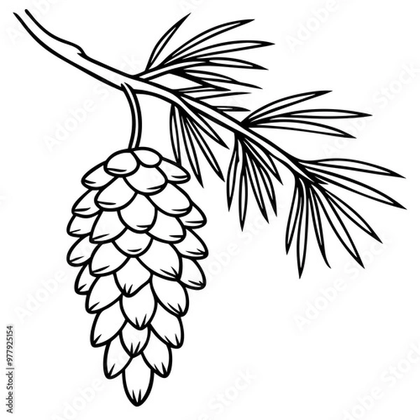 Fototapeta Snow-Covered Pine Branch with Pine Cones - Vector Art