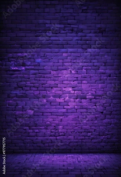 Fototapeta surreal and dreamlike, An industrial-style brick wall featuring intense green and purple lighting, with contrasting dark corners, creating depth and a sense of intrigue in the background., saturated, 