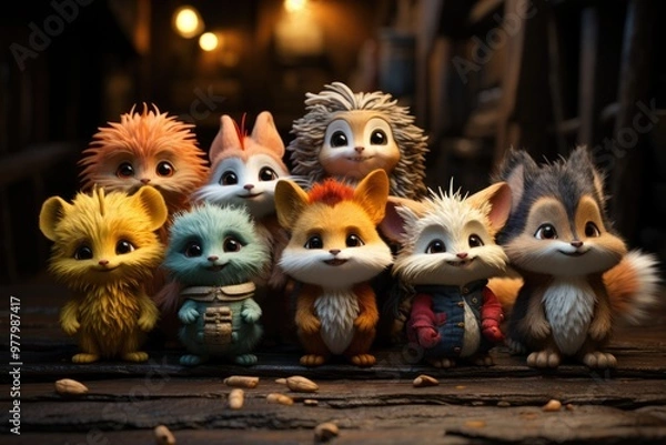 Fototapeta The Collection of Cartoon Animals Including One of the Characters., generative IA