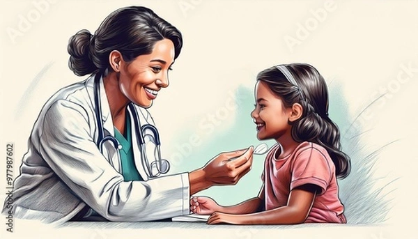 Obraz Female Doctor checks on young patient - AI Generated