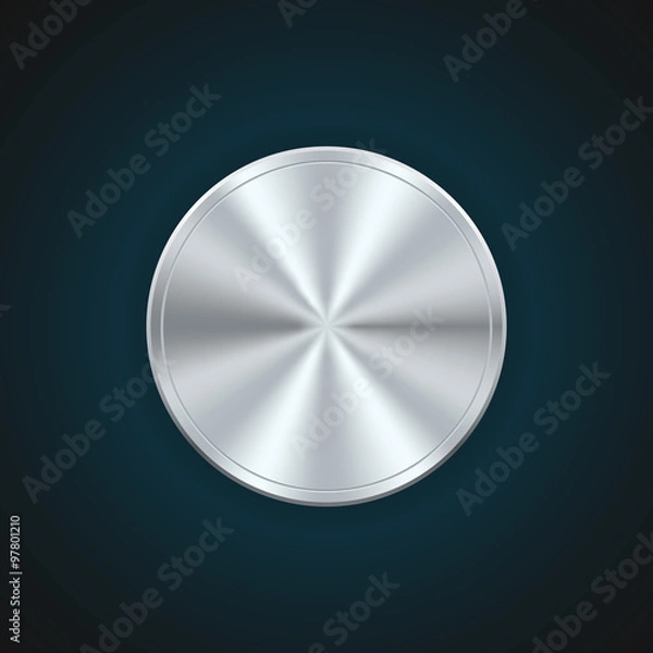 Fototapeta Realistic metal button circle, cone reflection. vector illustrat