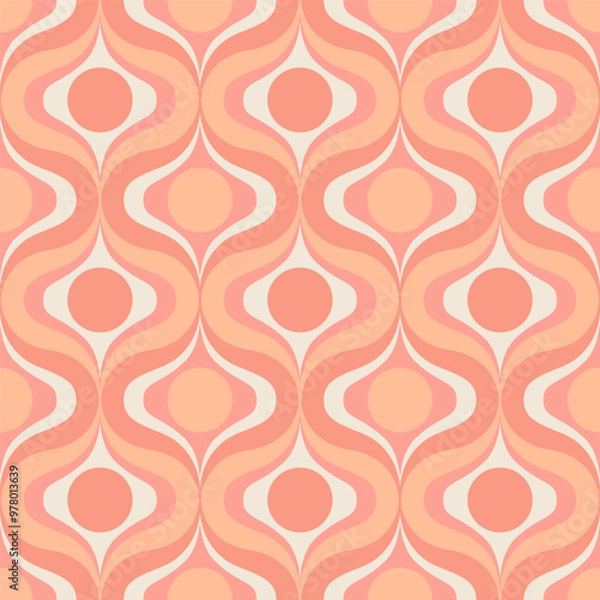Fototapeta Retro midcentury peach fuzz ogee ovals vector seamless pattern