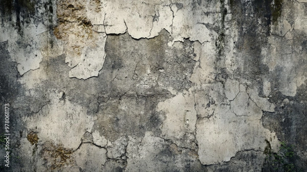 Fototapeta A rough, weathered concrete wall with deep cracks and rough patches. The surface is heavily textured with signs of age and wear, giving a gritty, urban decay feel.