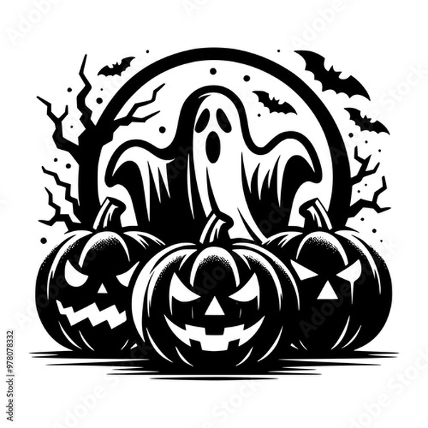 Fototapeta Spooky Ghost, Halloween, Fall, Pumpkins