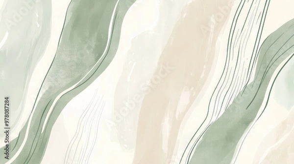 Fototapeta A minimalist hand-drawn background featuring delicate sketchy lines forming an abstract pattern in muted tones of sage green and cream, creating a serene and elegant design.