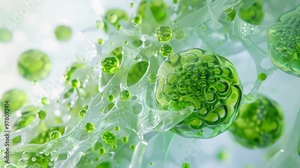 Fototapeta Microscopic Exosomes in Vibrant Three Dimensional Green Cellular Structures