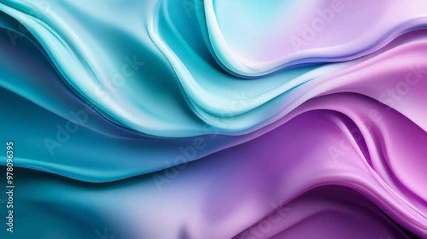 Fototapeta A smooth gradient background blending vibrant hues of teal and lavender, with liquid wavy patterns flowing across the surface for a sleek, dynamic effect.