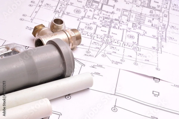 Obraz Схема разводки канализации и трубопровода.