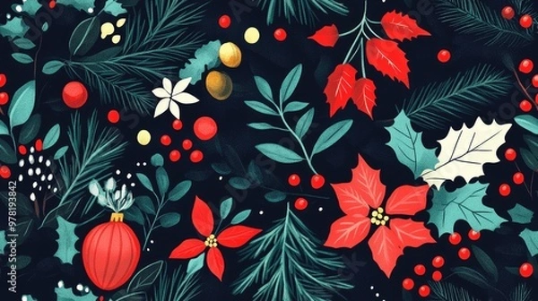 Fototapeta Hand drawn illustration with a vibrant Christmas holiday backdrop Perfect for presentations printing and graphics Enhance your creations with festive charm
