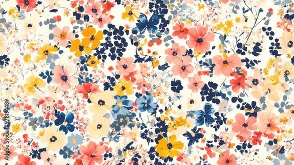 Fototapeta Charming raster pattern featuring small colorful flowers Elegant template for fashion prints Seamless spring floral background with a variety of blooms