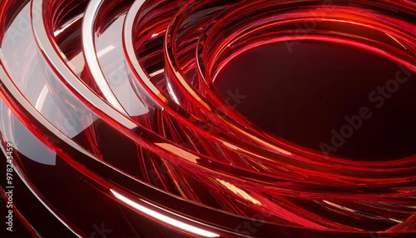 Obraz  Futuristic Glass Rings in red Hues and artistic shapes 3d render