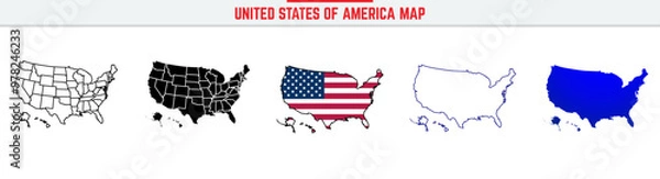 Fototapeta A simple, outline of the United States map, including all state boundaries. This vector design is ideal for projects require a clear, accurate depiction of the USA, USA icon editable stroke and flat 