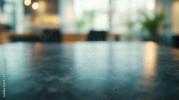 Fototapeta A close-up of a polished tabletop in a modern, softly lit environment.