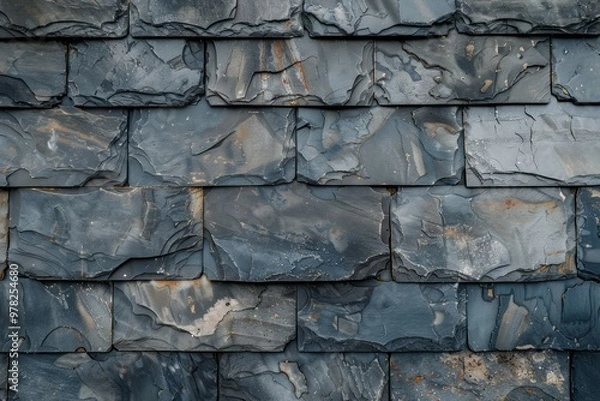 Fototapeta Photo of Black slate roof or wall pattern. Background texture for backdrops or mapping