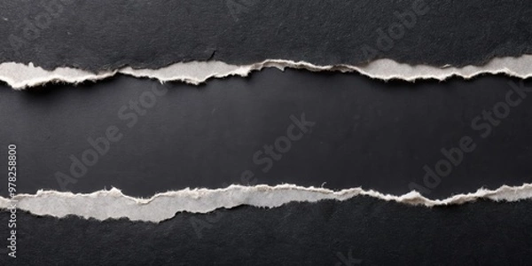Fototapeta Torn black paper on background, ripped, torn, paper, black,isolated, contrast, texture, design, abstract