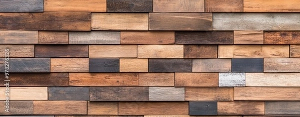 Fototapeta Reclaimed wood pallet background with varied tones, rustic and industrial