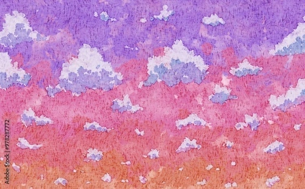 Obraz ぽつぽつ雲が浮かぶ夕焼け空の背景素材