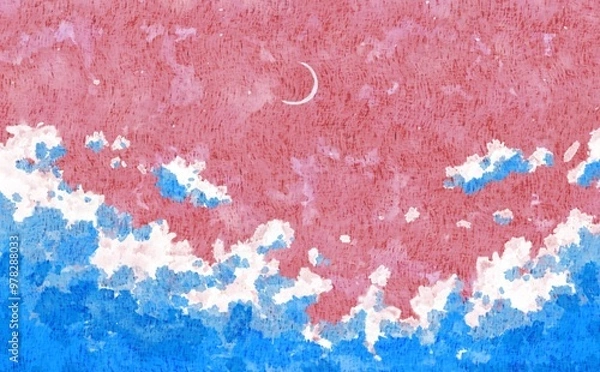 Obraz 三日月　空　雲　ファンタジー　水彩　イラスト　背景素材