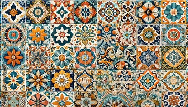 Fototapeta カラフルで複雑な装飾タイルのコレクション

