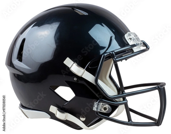 Fototapeta Image of close up of american football black helmet  isolated on white background