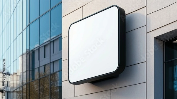 Obraz Mockup black frame square signboard store display identity in wall building