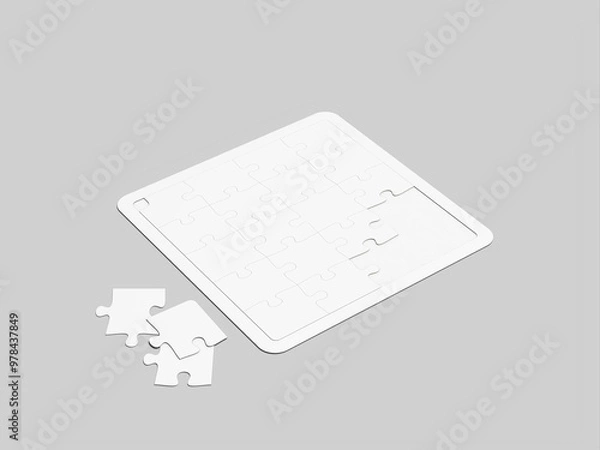 Fototapeta White Jigsaw Puzzle Mockup 3D Render