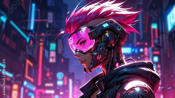 Fototapeta Cyberpunk Character on the Edge of Tomorrow