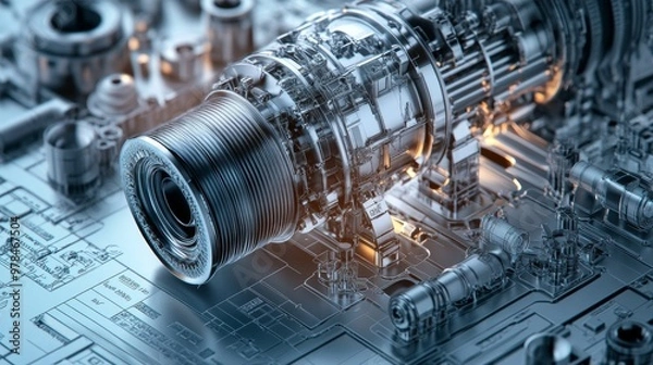 Obraz 3D CAD Industrial Engine Model Illustration