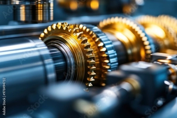 Fototapeta Precision in Motion: A Close-Up Look at Advanced Mechanical Engineering, Showcasing Hydraulic Systems, Gears, and Cutting-Edge Technology in Action