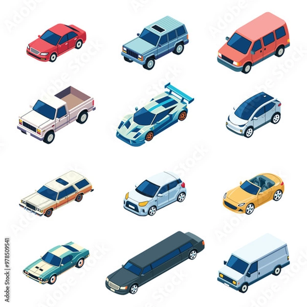 Obraz Different Cars Vehicles Isometric Vector Illustration