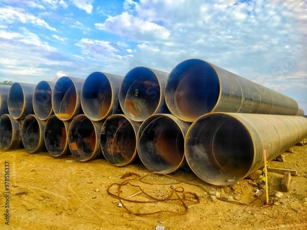 Fototapeta Large Pipe Piles on Construction Projects
