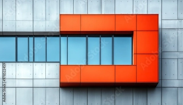 Fototapeta Orange Window and Panel on a Grey Building