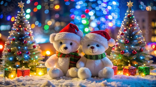 Fototapeta christmas tree and snowman