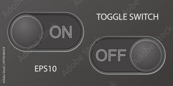 Fototapeta Black toggle switch with inscriptions on and off. 3 D. Vector illustration.