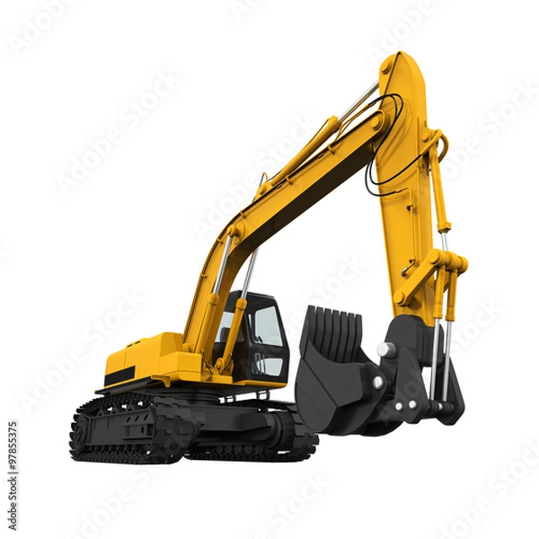Fototapeta Yellow Excavator Isolated