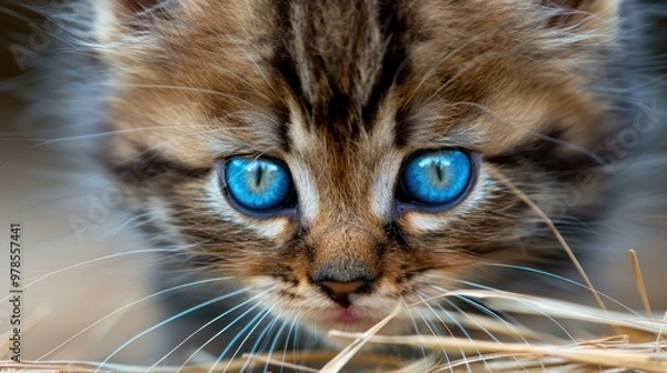 Fototapeta A cute kitten portrait that captures the charm of a fluffy feline with bright eyes, making every moment delightful.