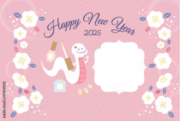 Fototapeta ネイルサロン　巳年　フォトフレーム年賀状