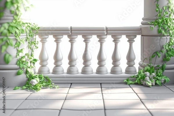 Fototapeta Architecture. Illustration on the theme of unusual buildings and strange structures. Stairs, windows and concrete partitions.