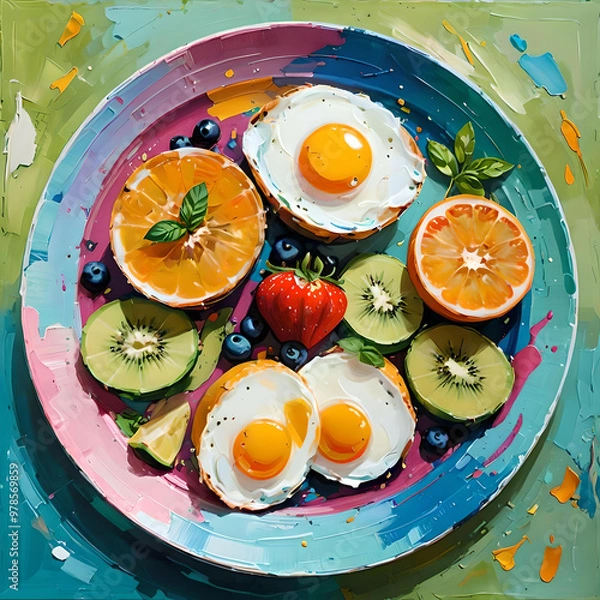 Fototapeta A visually striking plate filled with a colorful meal, designed to attract attention for promotional purposes. generated ai