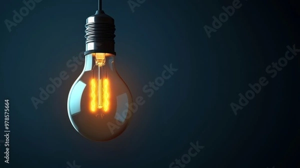 Fototapeta A glowing vintage light bulb illuminating a dark background, perfect for creative design or home decor projects.