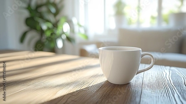 Fototapeta Coffee Cup on Wooden Table : Generative AI
