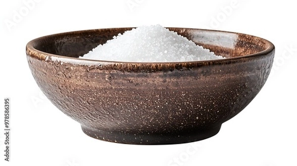 Fototapeta White Sugar in a Brown Round Serving Bowl isolated on white background : Generative AI