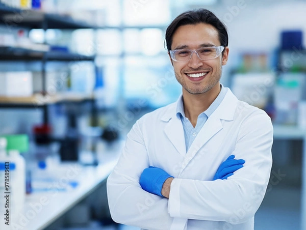 Fototapeta Indian Male Scientist Smiling in High-Tech Laboratory