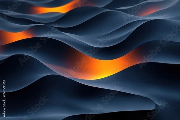 Fototapeta Abstract waves with glowing orange highlights on a dark surface create a dynamic visual effect.